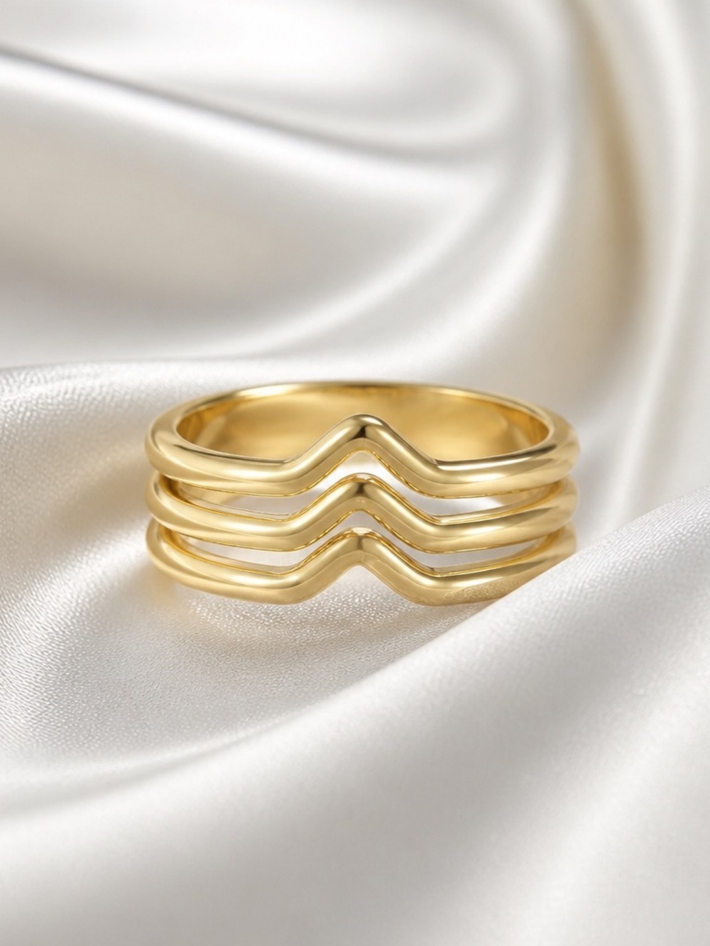 Gold Stacked V Chevron Ring - Women Jewelry